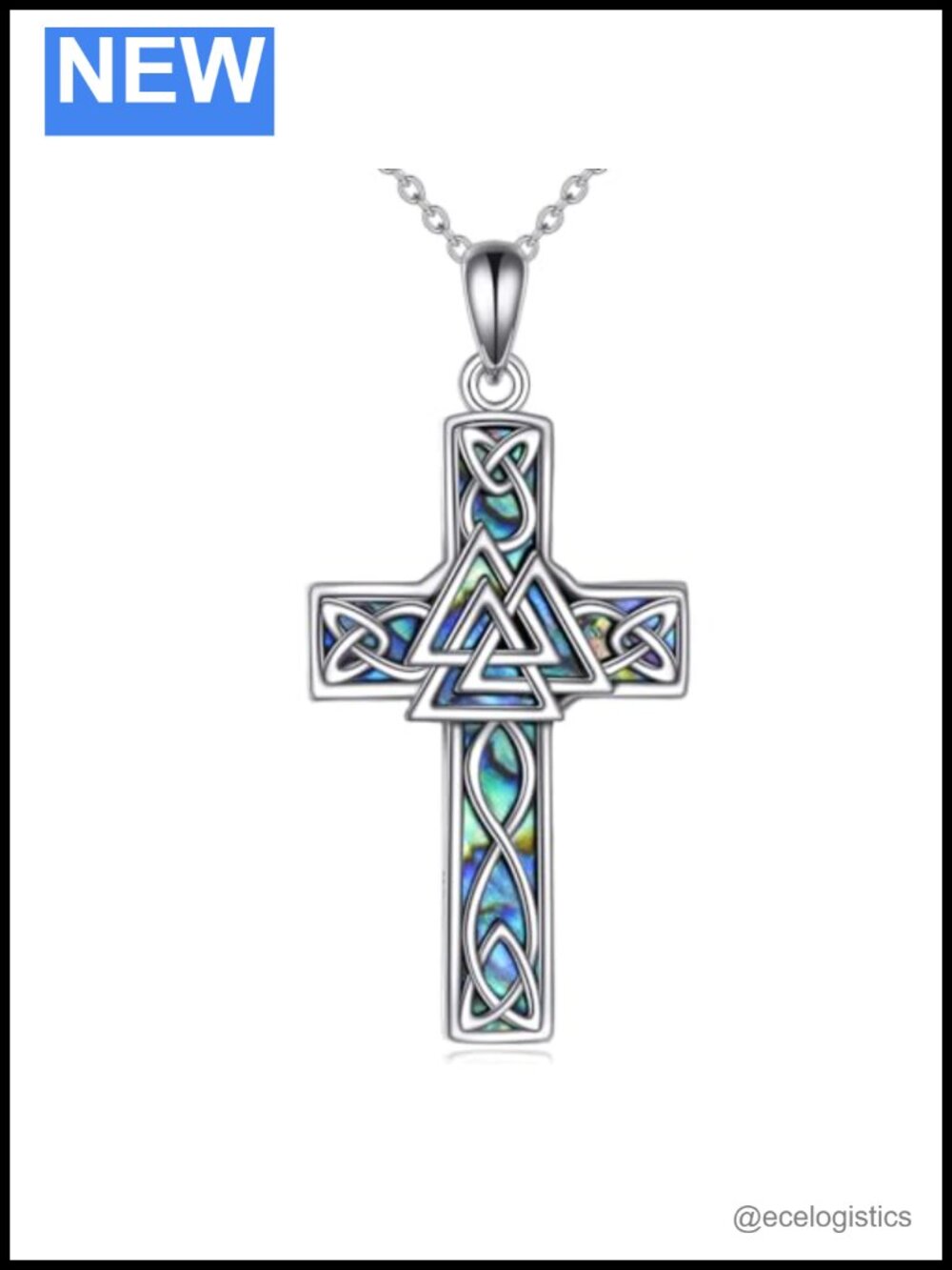 Sterling Silver Celtic Cross Necklace Abalone Shell Religious Pendant